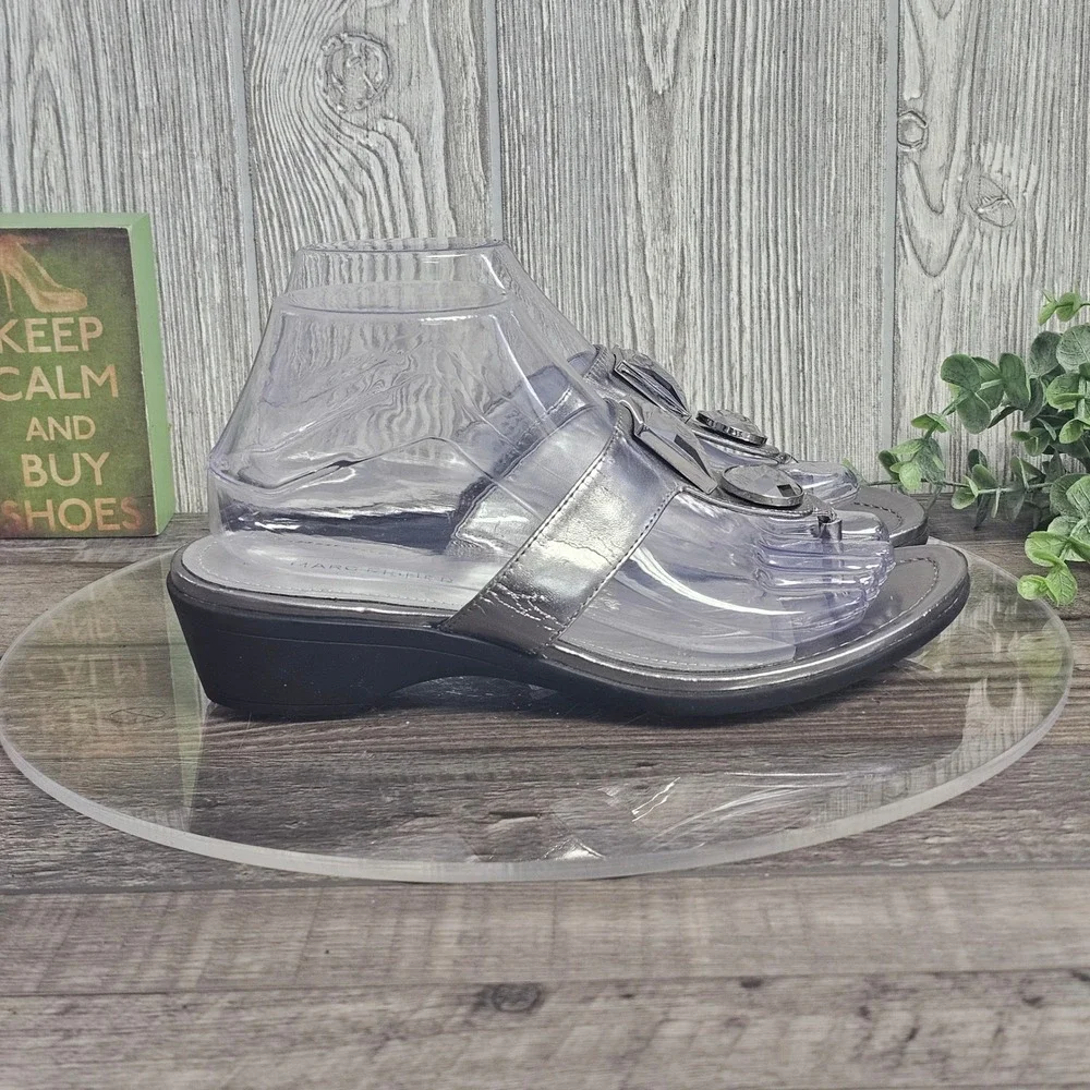 Marc Fisher Silver Embellished Thong Wedge Sandals Women‎ Size 9M